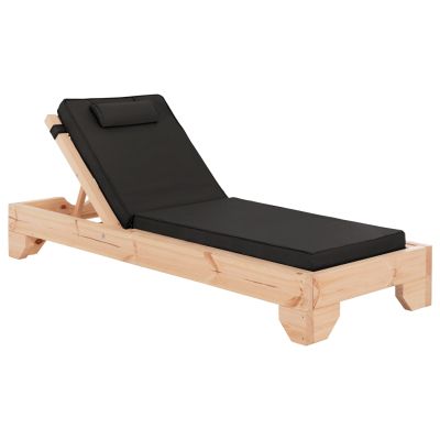 BEACH LOUNGER WITH CUSHION KORINOS HM10776.05T PINE WOOD--TEXTILENE COVER IN BLACK 79x204x77Hcm.
