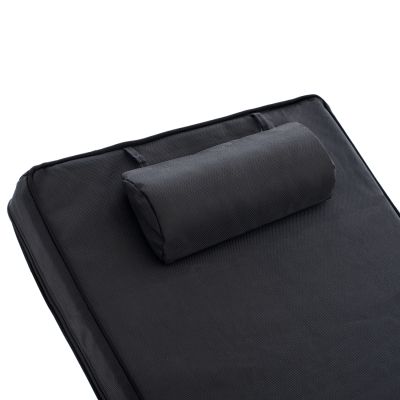 BEACH LOUNGER WITH CUSHION KORINOS HM10776.05T PINE WOOD--TEXTILENE COVER IN BLACK 79x204x77Hcm.