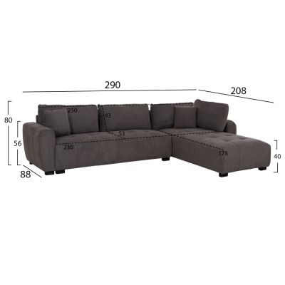 CORNER SOFA REVERSIBLE MEDEL HM3288.01 GREY P.E. FABRIC 290x208x80Hcm.
