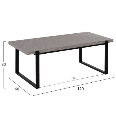 COFFEE TABLE SHABEN HM9585.02 MDF IN GREY MARBLE TABLETOP-BLACK METAL BASE 120x60X46Hcm.