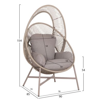 ARMCHAIR NEST-TYPE RULER HM6506.02 MOCHA COLORED STEEL-P.E.RATTAN--GREY CUSHIONS 90x85x154Hcm