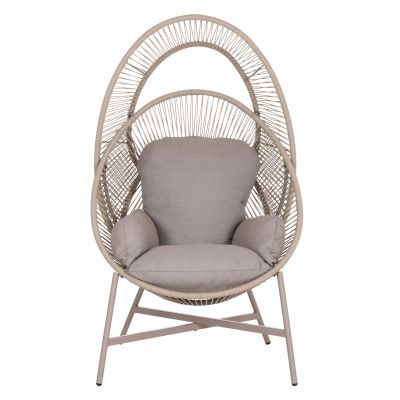 ARMCHAIR NEST-TYPE RULER HM6506.02 MOCHA COLORED STEEL-P.E.RATTAN--GREY CUSHIONS 90x85x154Hcm