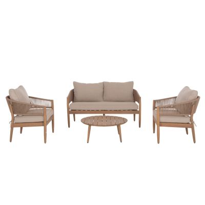 OUTDOOR LOUNGE SET 4PCS KANU HM6416 ACACIA WOOD-METAL FRAME-ROPE -- BEIGE