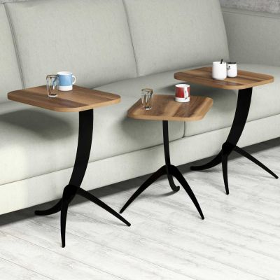 SIDE TABLES 3PCS HM9508.03 MELAMINE IN WALNUT-BLACK METAL LEGS 35x45x60Hcm.