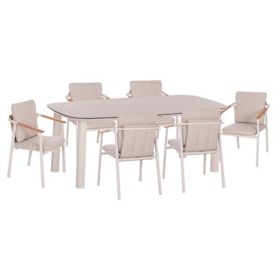 OUTDOOR DINING SET 7PCS SENTI HM10908.02 ALUMINUM IN CREAM WHITE & BEIGE OLEFIN CUSHION COVERS