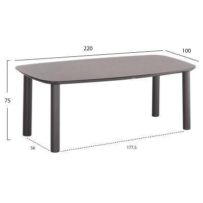 OUTDOOR DINING TABLE DOSUN HM6202.01 DARK GREY ALUMINUM-3D PRINT GLASS TOP IN CERAMIC LOOK 220x100x75H