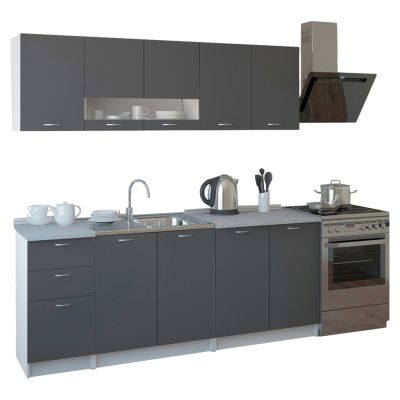КУХНЕНСКА КОМПОЗИЦИЯ BENTLEE HM2443.10 СИВ МЕЛАМИН С БЯЛ ПЛОТ 200x46-29,2см.