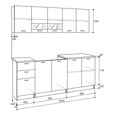 КУХНЕНСКА КОМПОЗИЦИЯ BENTLEE HM2443.10 СИВ МЕЛАМИН С БЯЛ ПЛОТ 200x46-29,2см.