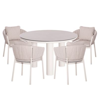 OUTDOOR DINING SET 5PCS SHANKS HM11002.02 ALUMINUM IN CREAM WHITE & OLEFIN CUSHION COVERS IN BEIGE