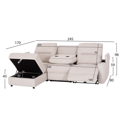 LEFT CORNER SOFA SYNTHIA HM3308.01L RECLINE & STORAGE SPACE--BEIGE FABRIC 245x170x98Hcm.
