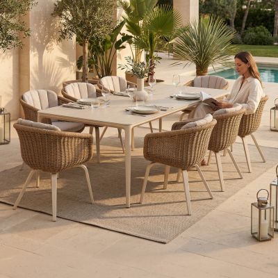 OUTDOOR DINING SET 9PCS VICTUS HM10864.02 BEIGE ALUM. & OLEFIN-WHITE SINTERED STONE--WICKER