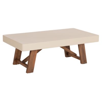 OUTDOOR COFFEE TABLE MAEVE HM6595.02 BEIGE FIBER CEMENT TOP--ACACIA WOOD LEGS 130x70x46Hcm