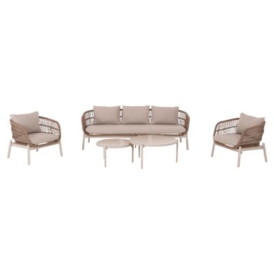 OUTDOOR LOUNGE SET 5PCS MEMFIS HM6470.02 ALUMINUM-ROPE-CERAMIC TOP--APRICOT