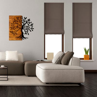 WOOD WALL DECORATION WITH METALLIC TREE 58X58 HM7220