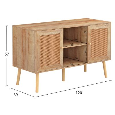 TV STAND MELAMINE COLM RATTAN DOORS HM9223.11 NATURAL COLOR 120x39x57Hcm.
