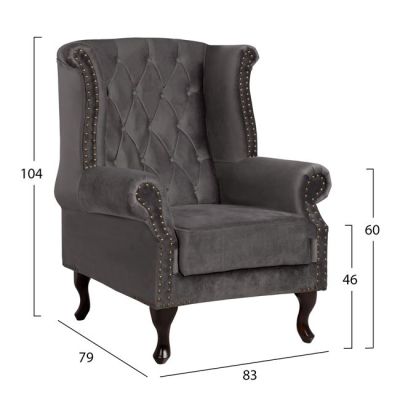 Set Armchair Polina & Footstool Emma Grey Velvet T. Chesterfield HM11053.10