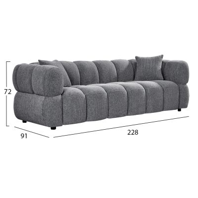 SOFA 3-SEATER NORIKA- GREY FABRIC 220x88x85Hcm.