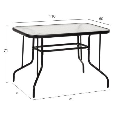 ВЪНШНА МЕТАЛНА МАСА ADAM HM5020.03 ЧЕРНА С ПОДСИЛЕН СТЪКЛЕН ПЛОТ 110Χ60Χ71Hcm.