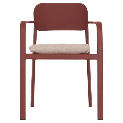 DINING CHAIR ELARA HM6414.07 RED ALUMINUM-BEIGE OLEFIN FABRIC--TEAK WOOD 56x62x78Hcm.