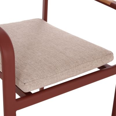 DINING CHAIR ELARA HM6414.07 RED ALUMINUM-BEIGE OLEFIN FABRIC--TEAK WOOD 56x62x78Hcm.
