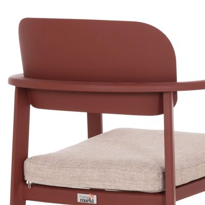 DINING CHAIR ELARA HM6414.07 RED ALUMINUM-BEIGE OLEFIN FABRIC--TEAK WOOD 56x62x78Hcm.