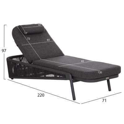 SUNBED XANTION HM6475.01 ALUMINUM-ROPE-OLEFIN FABRIC IN DARK GREY 75x210x92Hcm.