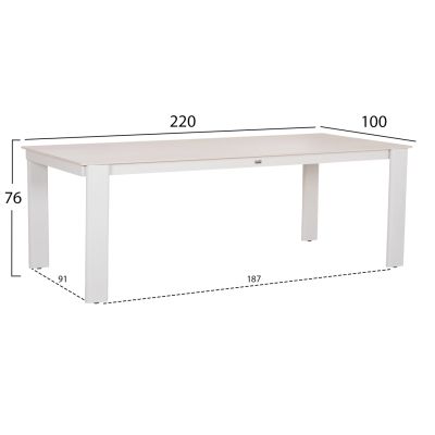DINING TABLE PUNDER HM6483.02 ALUMINUM IN CREAM WHITE--SINTERED STONE TOP 220x100x76Hcm.