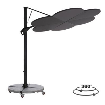 UMBRELLA WITH GROUND BASE SERIES CANNOPY (flower) HM21286.01 ALUMINUM & GRANITE--PENCIL GREY COLOR 2.38x2.2m