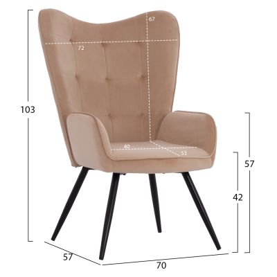 HM8918.11 armchair CRAWLEY, beige velvet, footstool, 70x57x103