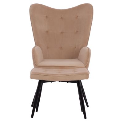 HM8918.11 armchair CRAWLEY, beige velvet, footstool, 70x57x103