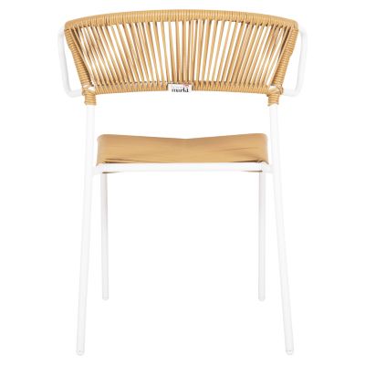 СТОЛ SUKI - МЕТАЛ В БЯЛО И СИНТЕТИЧЕН РАТАН В ЕСТЕСТВЕН ЦВЯТ 54x62x80Hcm.