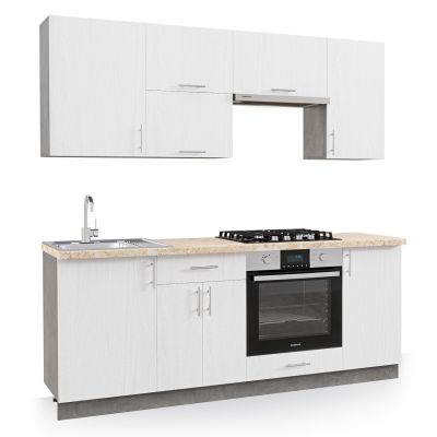 КУХНЯ КОМБО МЕЛАМИН БЯЛО И БЕЖОВ МРАМОР ВИД НА ТОП 200x47x84,8Hcm.HM2470.02