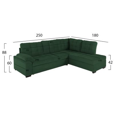 SOFABED RIGHT CORNER JADE HM3144.05R CYPRESS GREEN VELVET 250x80-180x73-88Hcm.