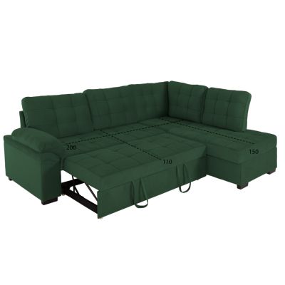 SOFABED RIGHT CORNER JADE HM3144.05R CYPRESS GREEN VELVET 250x80-180x73-88Hcm.