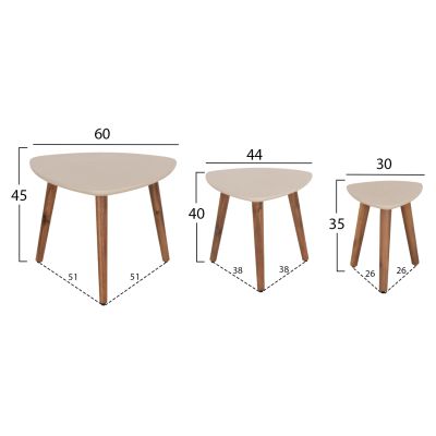 SET 3PCS SIDE TABLES PRANTIS HM10734.02 FIBER CEMENT IN BEIGE--ACACIA WOOD LEGS