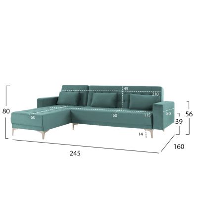 CORNER SOFA-BED ELIZA HM3145.04 REVERSIBLE SEAFOAM GREEN VELVET 245x80-160x80Hcm.