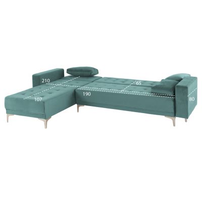 CORNER SOFA-BED ELIZA HM3145.04 REVERSIBLE SEAFOAM GREEN VELVET 245x80-160x80Hcm.