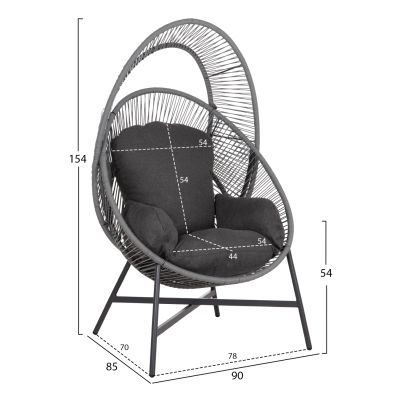 ARMCHAIR NEST-TYPE RULER HM6506.01 GREY STEEL-P.E.RATTAN-CUSHIONS 90x85x154Hcm