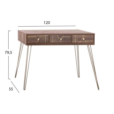 Console Kaitlyn HM8653 Walnut with Gold 120x55x79,5 cm.