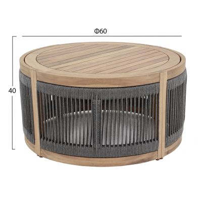 OUTDOOR ROUND COFFEE TABLE SERIES MORMONT HM6262.02 ACACIA WOOD IN NATURAL-GREY ROPE Φ60x40Hcm.