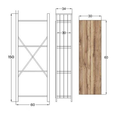 ЕТАЖ ЗА КНИЖИ INDUS МЕЛАМИН ОРЕХ И СИВ МЕТАЛ 60x30x150Hcm.HM9425