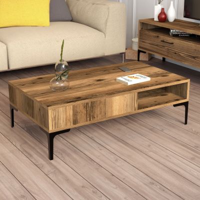 COFFEE TABLE MELAMINE HM9503.01 IN WALNUT COLOR & METAL LEGS 105x60x32.6Hcm.