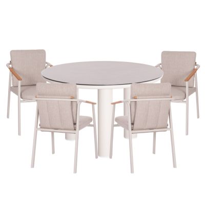 OUTDOOR DINING SET 5PCS SENTI HM11003.02 ALUMINUM CREAM WHITE--OLEFIN CUSHION COVERS BEIGE