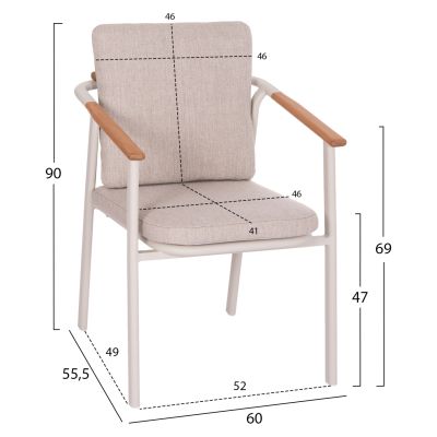 OUTDOOR DINING SET 5PCS SENTI HM11003.02 ALUMINUM CREAM WHITE--OLEFIN CUSHION COVERS BEIGE