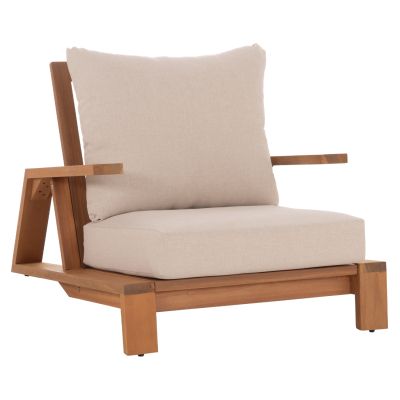 LOUNGE CHAIR MIREX HM6641 ACACIA WOOD IN NATURAL--CUSHIONS IN ECRU 80x96x62Hcm.