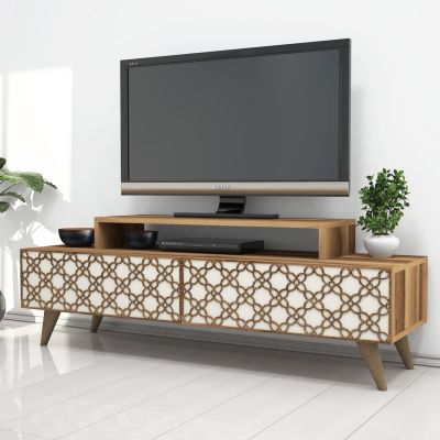 TV STAND MELAMINE HM9510.03 IN WALNUT AND CREAM COLOR 140x41.8x48.8Hcm.