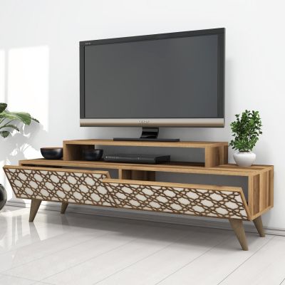 TV STAND MELAMINE HM9510.03 IN WALNUT AND CREAM COLOR 140x41.8x48.8Hcm.