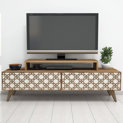 TV STAND MELAMINE HM9510.03 IN WALNUT AND CREAM COLOR 140x41.8x48.8Hcm.