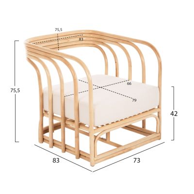 КРЕСЛО LUAKSANA HM9833 РАТАН В ЕСТЕСТВЕНО-БЯЛО ВЪЗГЛАВНИЦА 73x83x75,5Hcm.