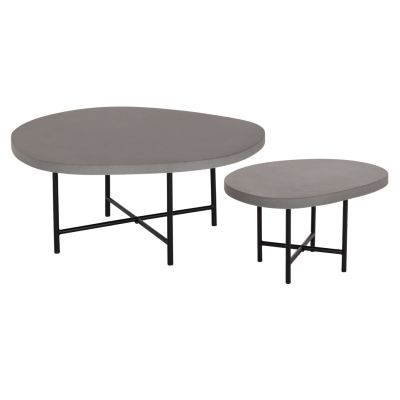 SET 2PCS COFFEE TABLES IFFANS ΗΜ10733.01 FIBER CEMENT IN GREY--BLACK METALLIC LEGS